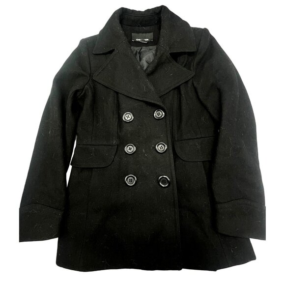 jones new York pea coat black button up collar foe pocket wool blend size 4 READ - Picture 1 of 8